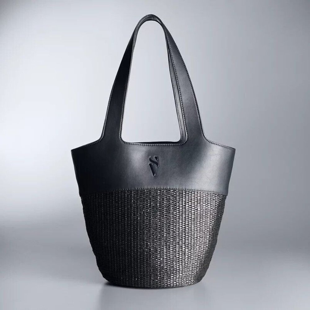Simply Vera Vera Wang Modern Straw Tote Bag Black